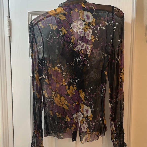 ELIE TAHARI Ruffled, Lace Sheer Blouse, Size SM - Picture 6 of 9